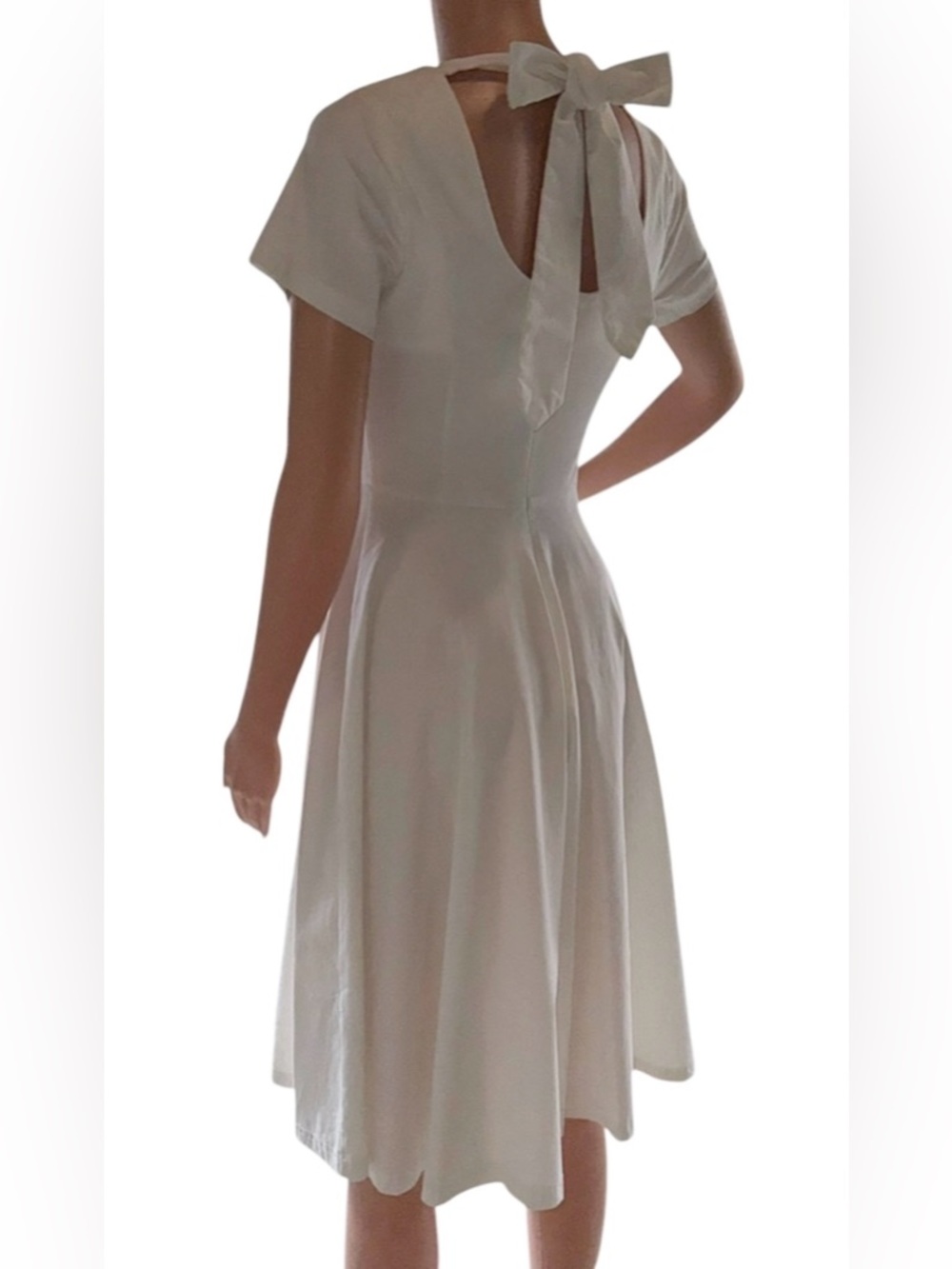 Gown Town Swing Dress Women’s White Stretchy Short Sleeve Tie Bow Back Size S